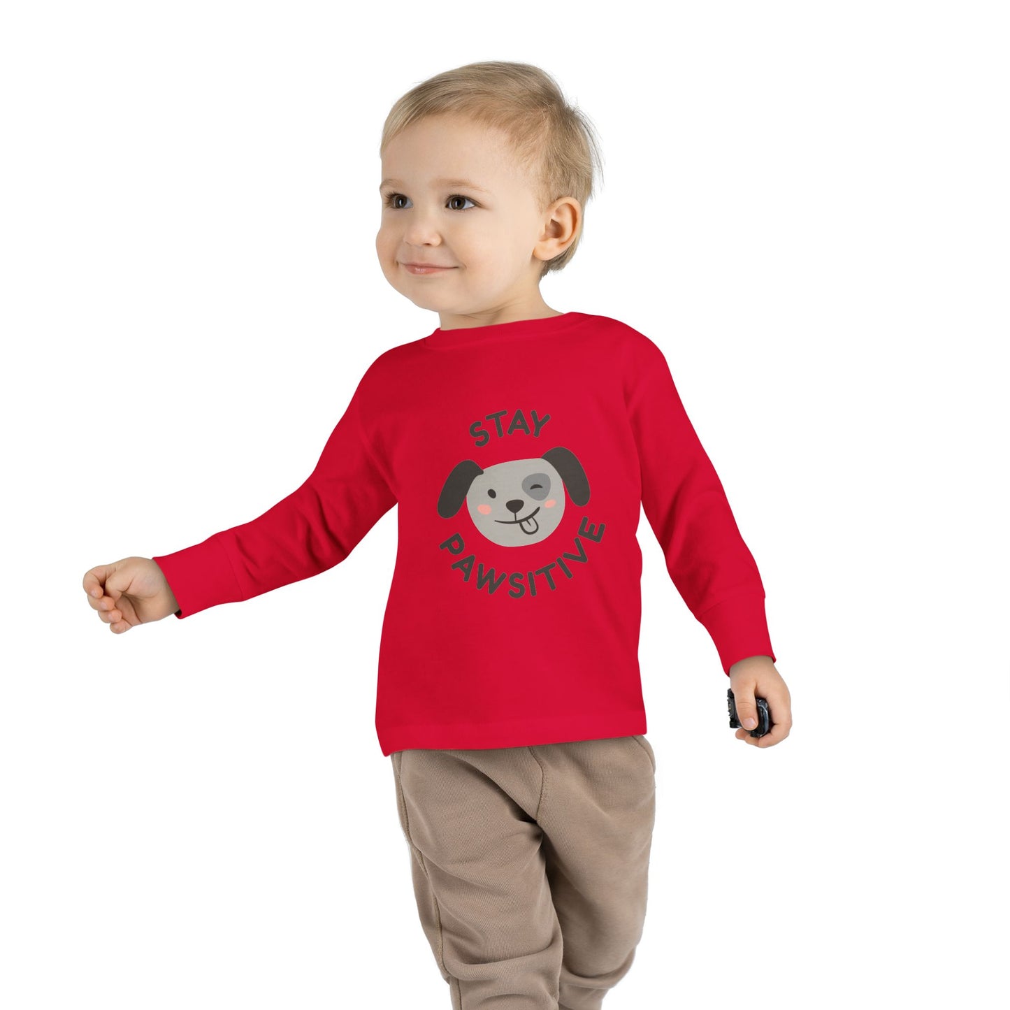 Toddler Long Sleeve Tee - Stay Pawsitive Dog Graphic Tee for Kids