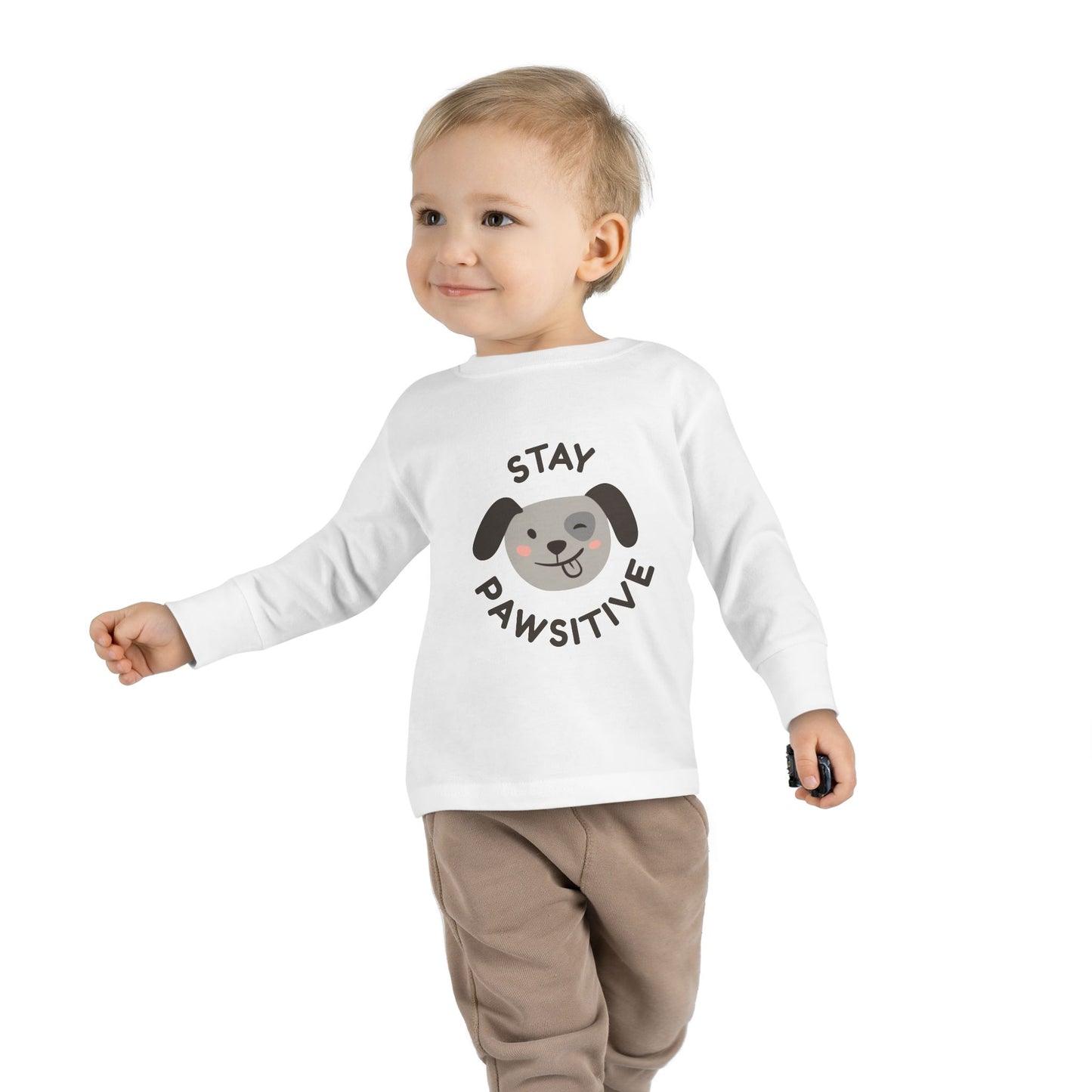 Toddler Long Sleeve Tee - Stay Pawsitive Dog Graphic Tee for Kids