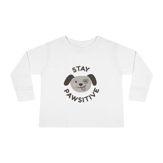 Toddler Long Sleeve Tee - Stay Pawsitive Dog Graphic Tee for Kids