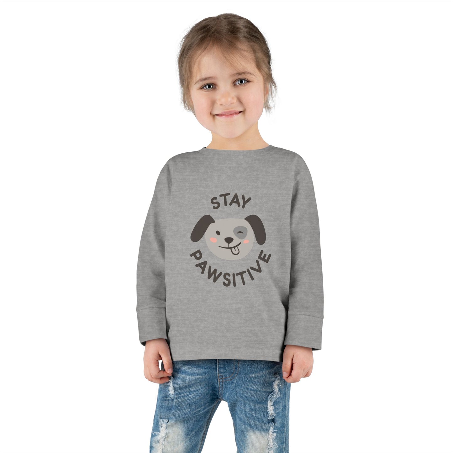 Toddler Long Sleeve Tee - Stay Pawsitive Dog Graphic Tee for Kids