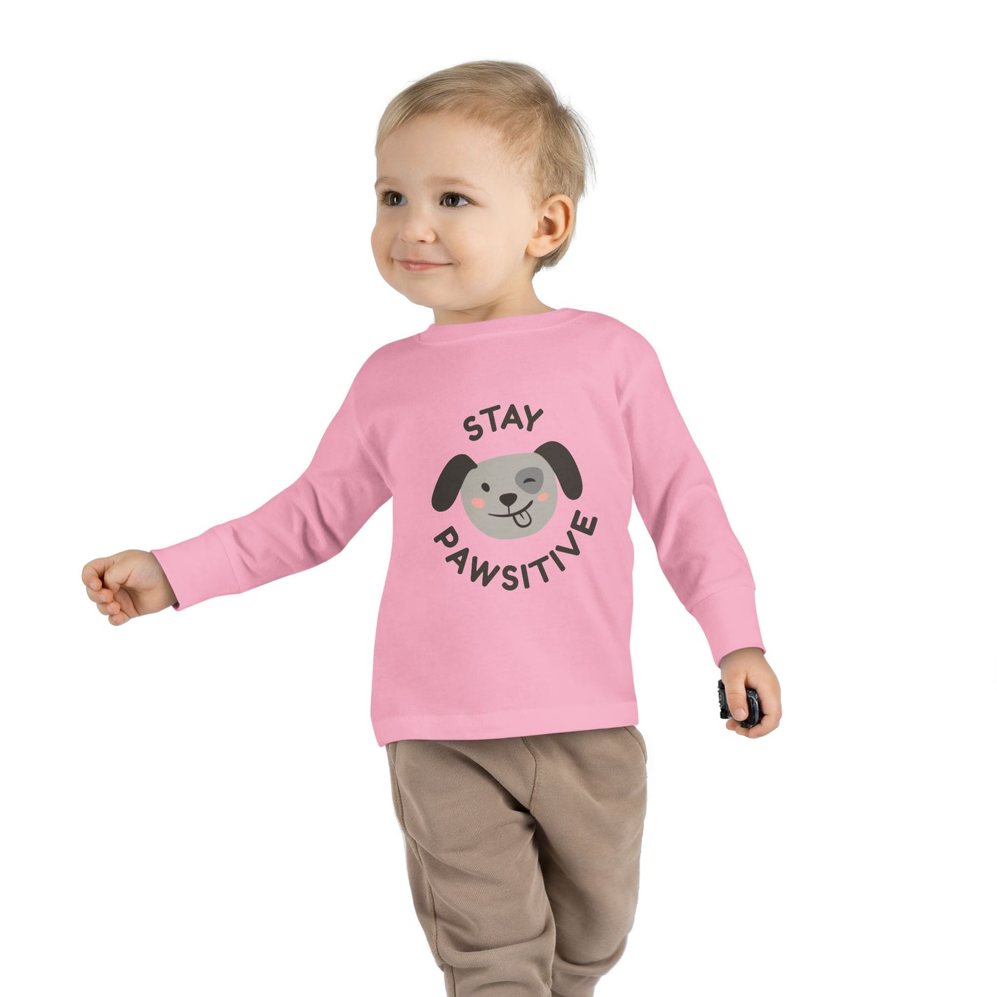 Toddler Long Sleeve Tee - Stay Pawsitive Dog Graphic Tee for Kids