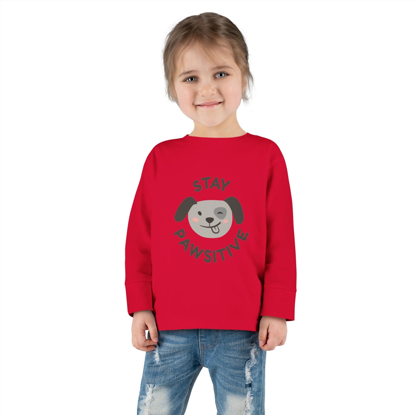 Toddler Long Sleeve Tee - Stay Pawsitive Dog Graphic Tee for Kids