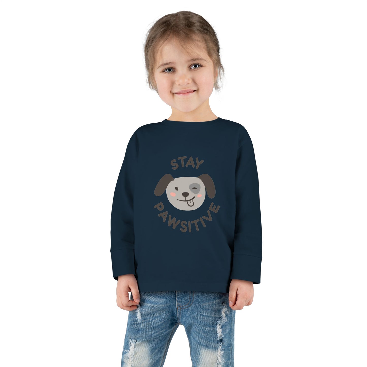 Toddler Long Sleeve Tee - Stay Pawsitive Dog Graphic Tee for Kids