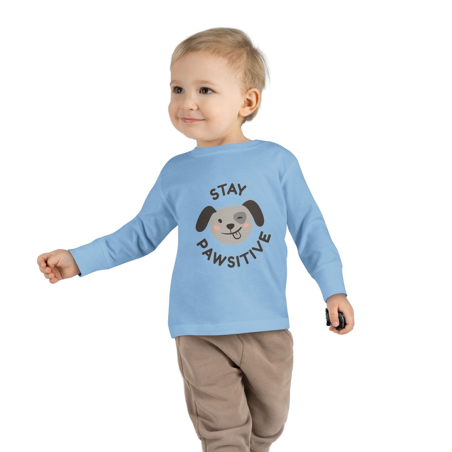 Toddler Long Sleeve Tee - Stay Pawsitive Dog Graphic Tee for Kids