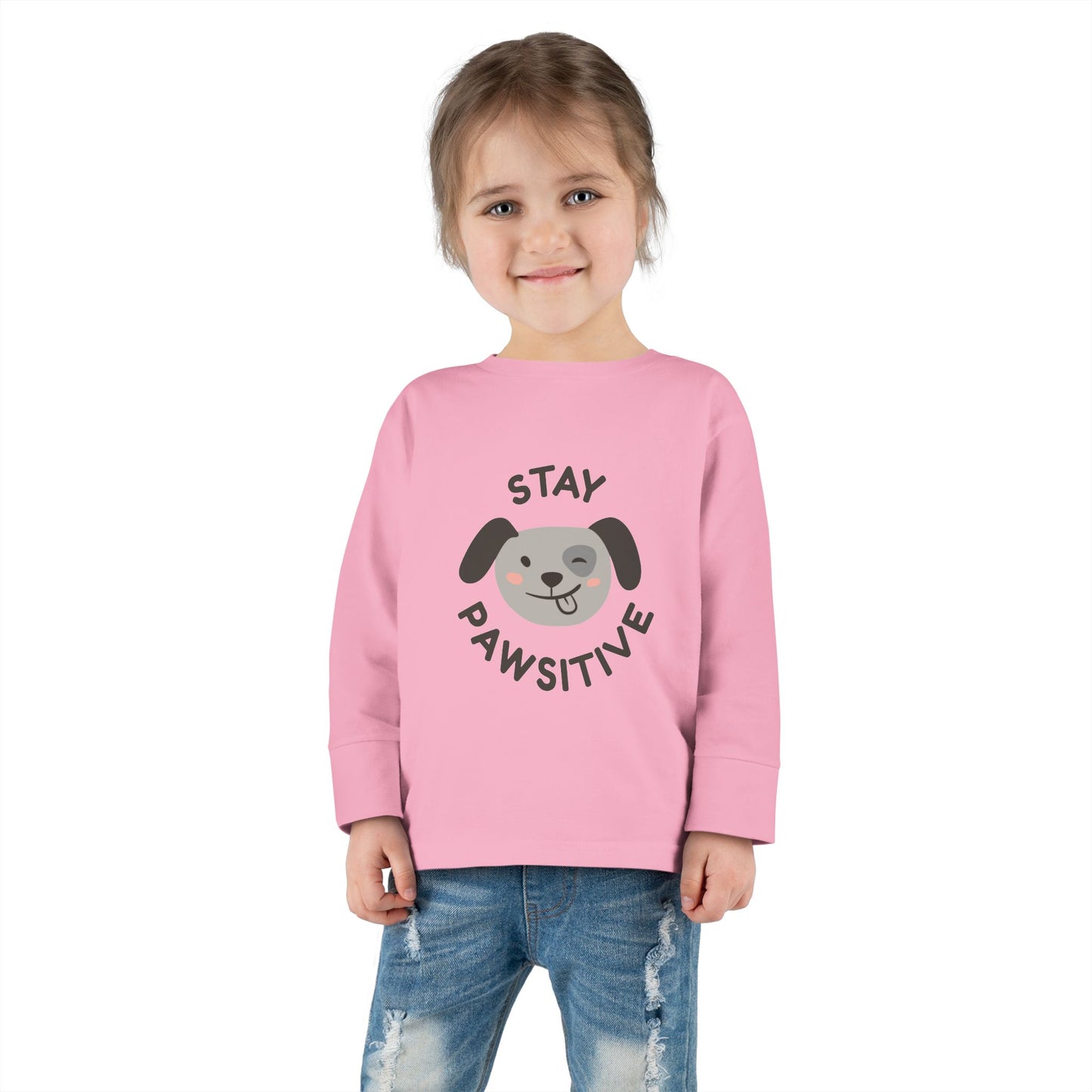 Toddler Long Sleeve Tee - Stay Pawsitive Dog Graphic Tee for Kids