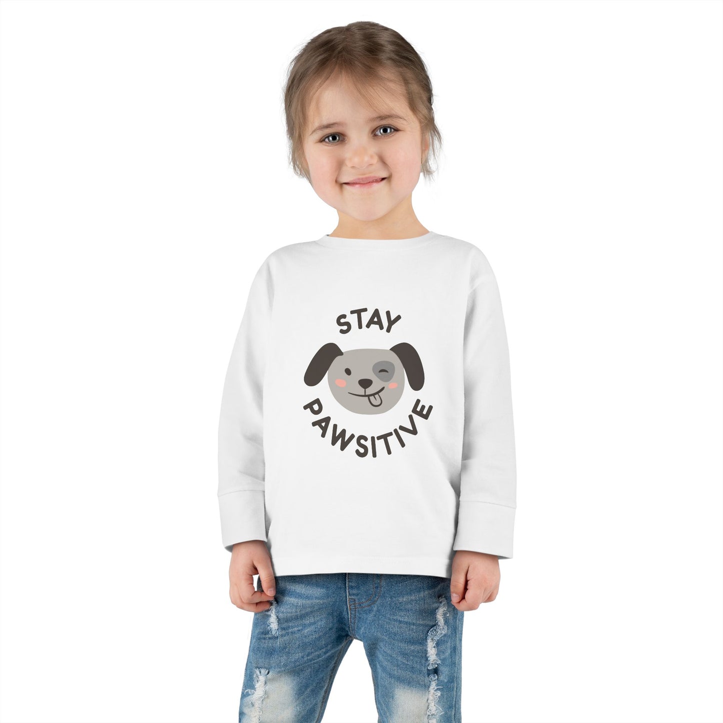 Toddler Long Sleeve Tee - Stay Pawsitive Dog Graphic Tee for Kids